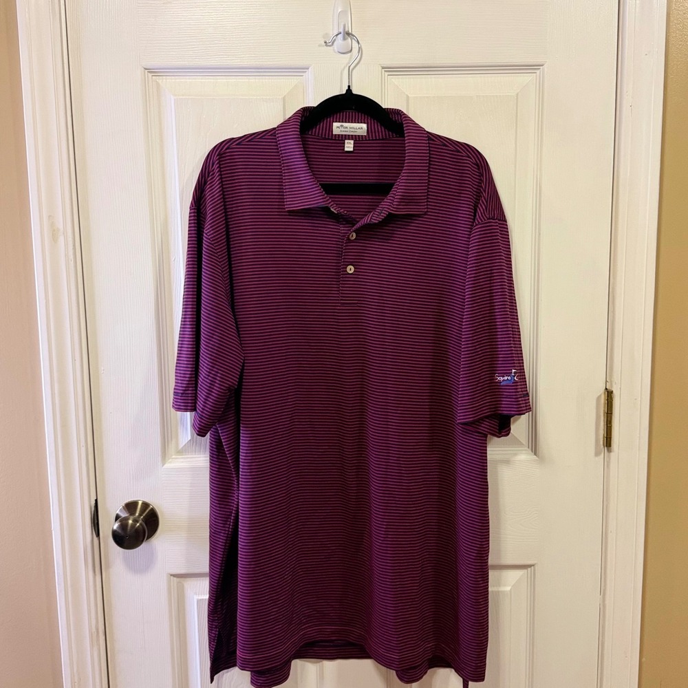 Peter Millar Summer Comfort Mens XXL Polo Burgundy Navy Stripe Squire Creek - Picture 2 of 16